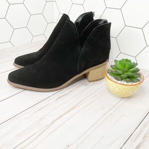 Blondo Esmee Black Suede Comfy Ankle Booties Stacked Heel 9.5